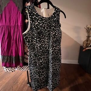 J. Crew Black and White Animal Print Midi Dress